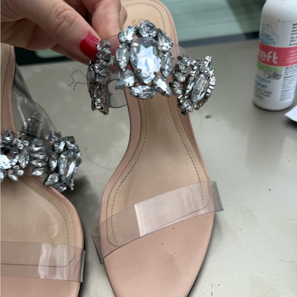 SCHUTZ Crystal Embellished Clear Strap Heels